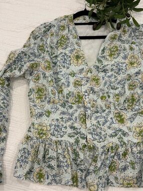 7 For All Mankind Floral Top in Blue and White